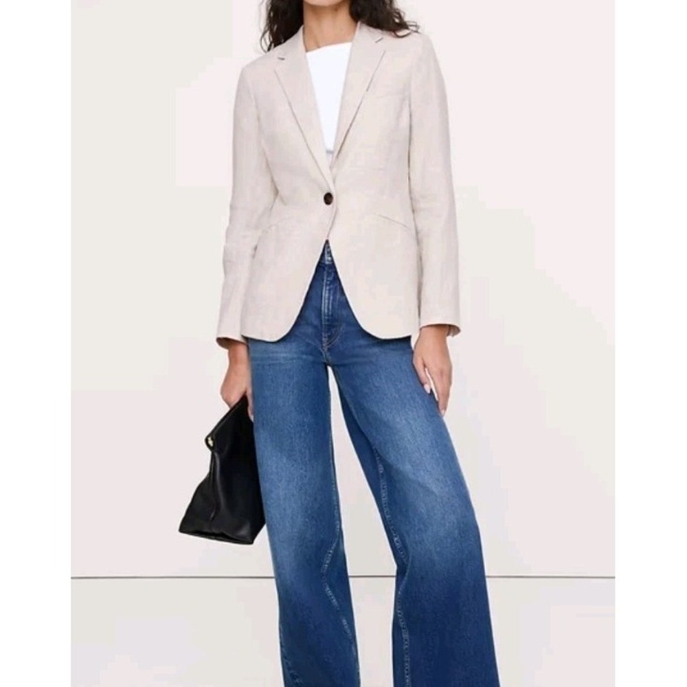 Banana‎ Republic Womens Linen Blend Blazer 8 Cream Two Button Jacket